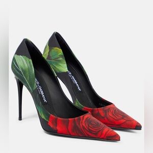 Dolce & Gabbana Lollo Floral Jersey Pumps • Rose Rosse Fdo Nero •EU 38/US 7.5